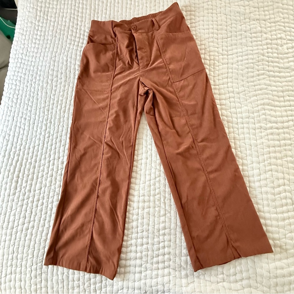 Rust Brown Pants with Elastic Back Waist – Size XL